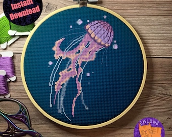 Pastel Jellyfish Cross Stitch Pattern PDF Ocean Sea Life Jelly Fish Crossstitch Embroidery Needlepoint