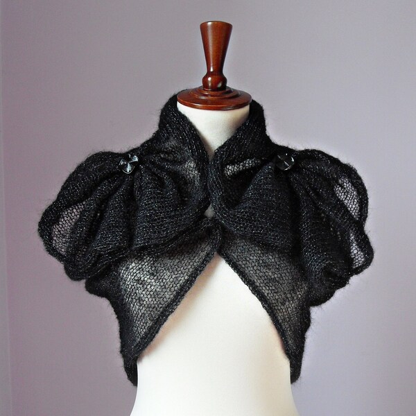 Knitted Shrug Black and Silver - High Fashion Retro Style Handmade - Medium Size - Elegant Special evening
