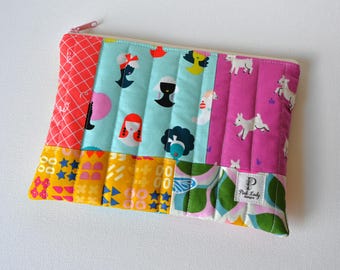 Patchwork Zippered Travel Pouch for Women and Teens, Cosmetic Case or Makeup Bag