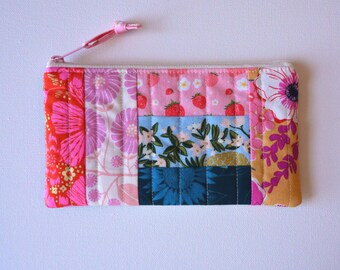 Patchwork Zipper Pouch, Cosmetic Case, Makeup Bag, or Pencil Pouch
