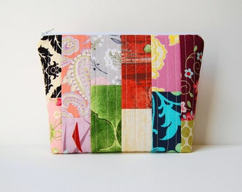 Patchwork Zipper Pouch, Quilted Makeup Bag, Toiletry Storage, Cosmetic Case for Women Teens Girls