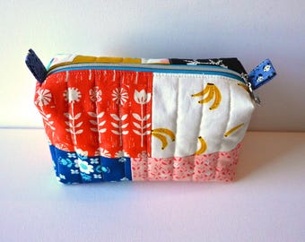 Patchwork Zipper Box Pouch for Women and Teens, Cosmetic Case or Makeup Bag