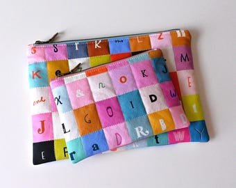 Quilted Zipper Everyday Bags, Selvedge Letters by Ruby Star Society