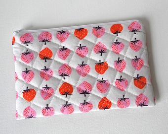 Strawberries Zippered Cosmetic Case or Makeup Bag, Ruby Star Society, Travel Pouch for Women