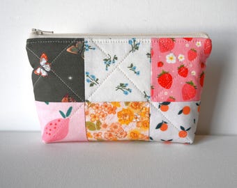 Patchwork Zipper Pouch, Makeup Bag, Toiletry Storage or Cosmetic Case for Women and Teens