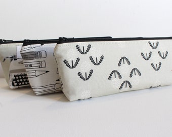 Cosmetic Case or Makeup Bag, Zipper Pouch for Pens and Pencils, Toiletry Storage, Black and White, Cotton + Steel Collection