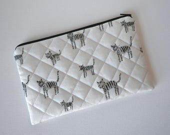 Tiger Stripes Quilted Zipper Pouch: Cotton + Steel Flat Cosmetic Bag