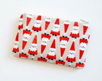 Small Zipper Pouch, Coin Purse for Women and Teens, Christmas Santa Parade, Garland Collection by Cotton + Steel