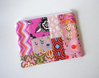 Pink Patchwork Zipper Pouch: Makeup Bag or Cosmetic Case