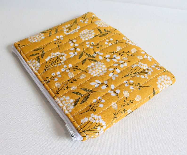 Travel Zippered Pouch for Women and Teens, Cosmetic Case or Makeup Bag, Mustard Woodland Fabric image 8