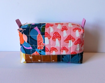 Patchwork Box Pouch for Women and Teens, Cosmetic Case, Makeup Bag, Toiletry Storage