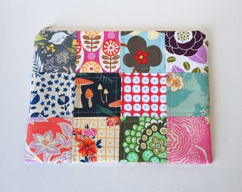 Patchwork Zipper Pouch: Designer Fabric Cosmetic Makeup Bag