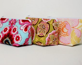 Small Floral Cosmetic Case or Makeup Bag, Zipper Pouch for Women and Teens, Amy Butler