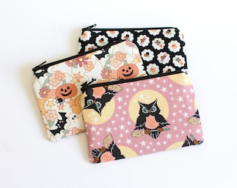 Halloween Coin Purse: Small Zipper Pouch, Owl O Ween Urban Chiks Fabric