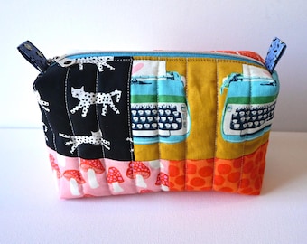 Patchwork Zipper Box Pouch for Women and Teens, Cosmetic Case or Makeup Bag