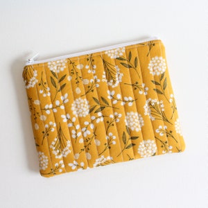 Travel Zippered Pouch for Women and Teens, Cosmetic Case or Makeup Bag, Mustard Woodland Fabric image 1