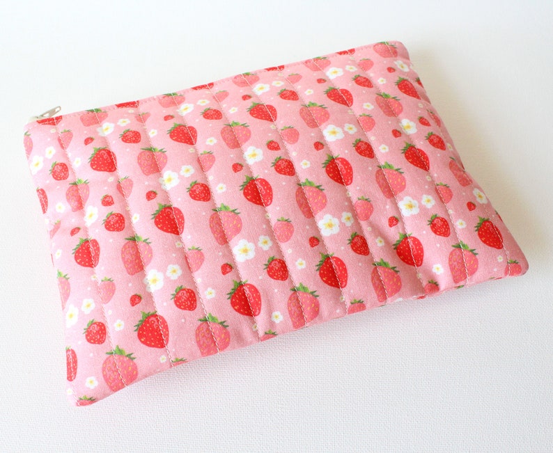 Strawberry Zipper Travel Pouch for Women and Teens, Cosmetic Case or Makeup Bag image 4