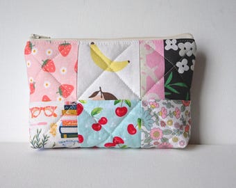 Small Patchwork Zipper Pouch, Makeup Bag, Toiletry Storage for Women and Teens