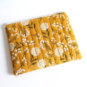 Travel Zippered Pouch for Women and Teens, Cosmetic Case or Makeup Bag, Mustard Woodland Fabric image 3