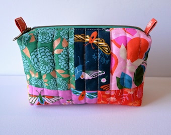 Quilted Zipper Box Pouch for Women and Teens, Cosmetic Case or Makeup Bag