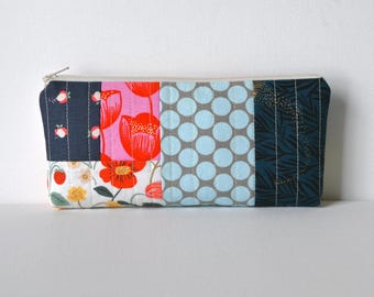 Zippered Makeup Bag, Cosmetic Case, Quilted Patchwork Pouch, Handmade