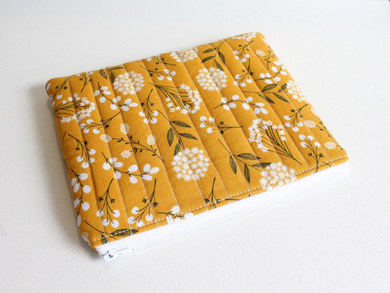 Travel Zippered Pouch for Women and Teens, Cosmetic Case or Makeup Bag, Mustard Woodland Fabric image 7