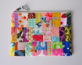 Patchwork Zipper Pouch, Cosmetic Case, Makeup Bag, Toiletry Storage for Women
