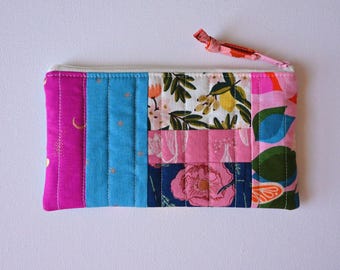 Quilted Patchwork Zipper Pouch: Makeup Bag or Pen and Pencil Case