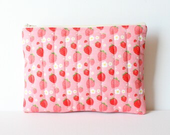 Strawberry Zipper Travel Pouch for Women and Teens, Cosmetic Case or Makeup Bag