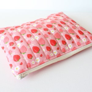 Strawberry Zipper Travel Pouch for Women and Teens, Cosmetic Case or Makeup Bag image 5