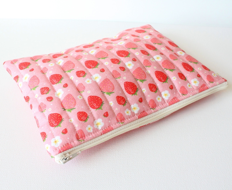 Strawberry Zipper Travel Pouch for Women and Teens, Cosmetic Case or Makeup Bag image 5