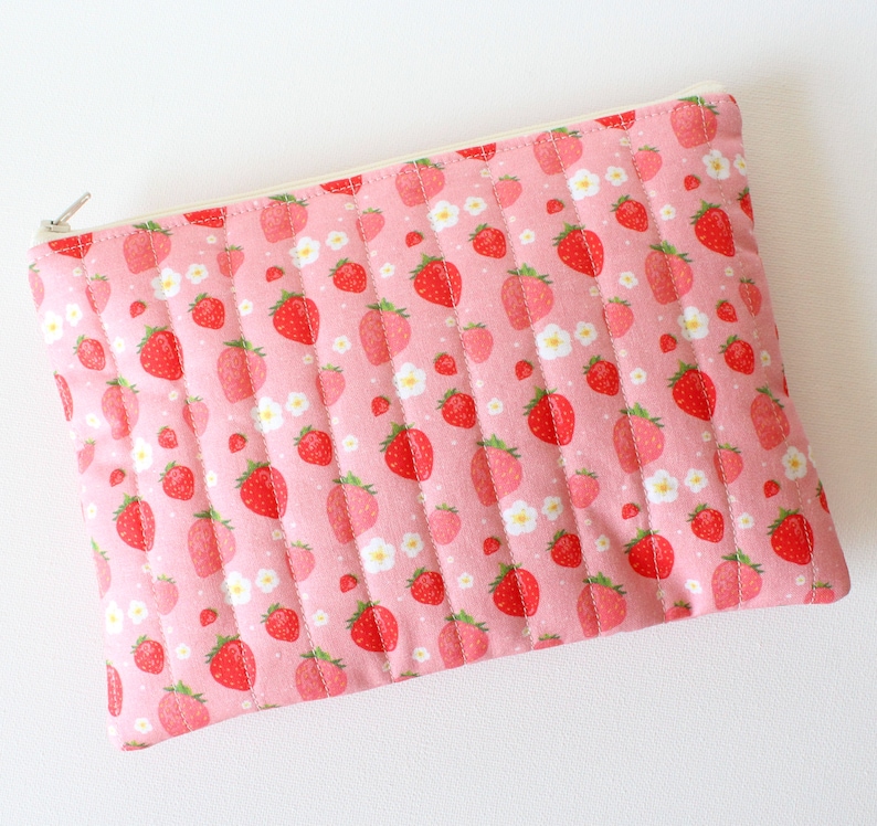 Strawberry Zipper Travel Pouch for Women and Teens, Cosmetic Case or Makeup Bag image 2