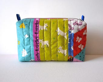 Quilted Patchwork Zippered Boxy Pouch for Women and Teens, Cosmetic Case or Makeup Bag