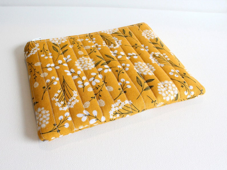 Travel Zippered Pouch for Women and Teens, Cosmetic Case or Makeup Bag, Mustard Woodland Fabric image 6