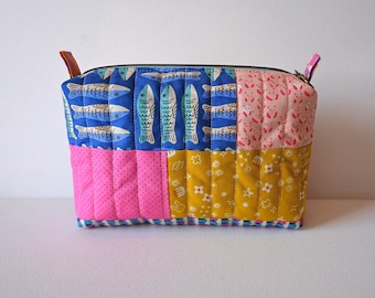 Quilted Zipper Box Pouch for Women and Teens, Cosmetic Case or Makeup Bag