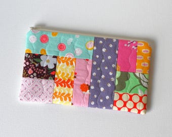 Patchwork Zipper Pouch, Cosmetic Case or Makeup Bag