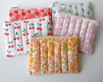 Small Quilted Coin Purse or Wallet, Zipper Pouch, Change Pouch, Women and Teens