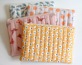 Quilted Travel Pouch: Floral Cosmetic Case or Makeup Bag, eReader Case
