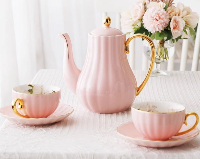 Ceramic coffee set | Afternoon tea set | Ceramic coffee cup and saucer set | Morandi powder tea set | Tea party tea set