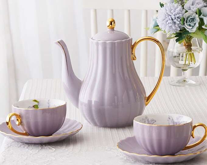 Handmade ceramic coffee set | Afternoon tea set | Ceramic coffee cup and saucer set | Morandi purple tea set | Tea party tea set