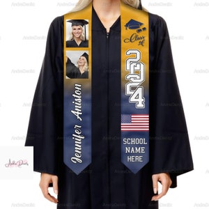 Stola di laurea personalizzata, Stola di laurea con nome personalizzato, Fascia classe 2024, Regalo di laurea, Fascia di laurea con foto personalizzata immagine 1