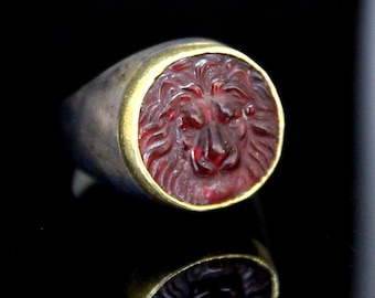 Enamel Intaglio Lion Ring: Handmade Sterling Silver Signet