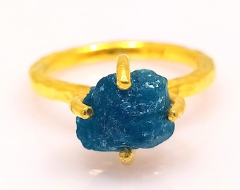 ネオンブルー - アパタイト スターリングシルバー リング サイズ 8.5