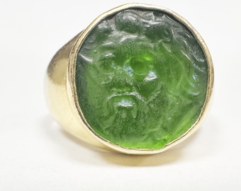 Enamel Intaglio Zeus Ring: Handmade Sterling Silver Ancient Jewelry