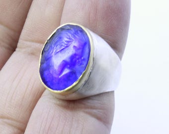 Enamel Intaglio Aphrodite Ring: Handmade Sterling Silver Ancient Greek Jewelry