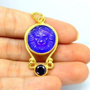 Enamel Intaglio Leon Necklace Pendant Jewelry With Amethyst - intaglio Necklace - Ancient Pendant Jewelry - Silver Pendant - Gift For Her