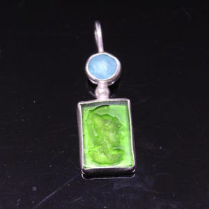 Enamel Intaglio Artemis Necklace Pendant Jewelry With Aquamarine - intaglio Necklace - Ancient Pendant Jewelry - Silver - Gift For Her