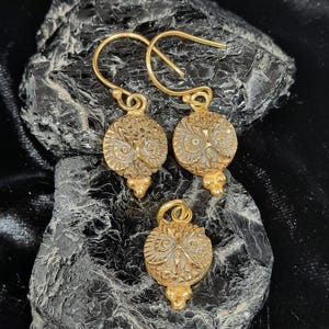 Bronze Intaglio Owl Silver Earrings Pendant Jelwelry Set - intaglio Set - Ancient Earrings Jewelry - Silver Earrings - Antique Gift For Her