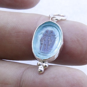 Enamel Intaglio Greek Angels Necklace Pendant Jelwelry - intaglio Necklace - Ancient Pendant Jewelry - Silver Pendant - Antique Gift For Her
