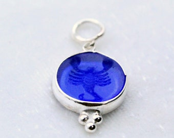 Handmade Enamel Intaglio Scorpio Pendant: Sterling Silver Zodiac Necklace